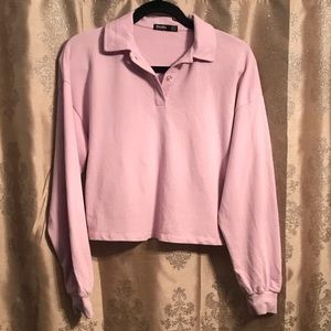 Pink Long Sleeve Crop Top